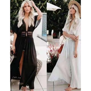 Praia 988 Saída de praia Roupas Vestido longo renda feminino em Oferta na Shopee