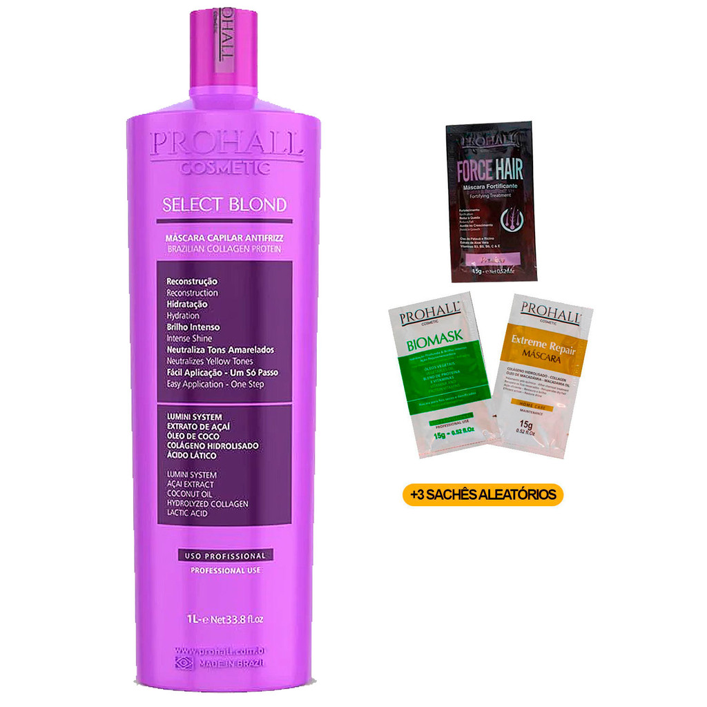 Escova Progressiva Loiras Orgânica Select Blond Prohall 1 Litro 1 Passo +3 Sachês Prohall