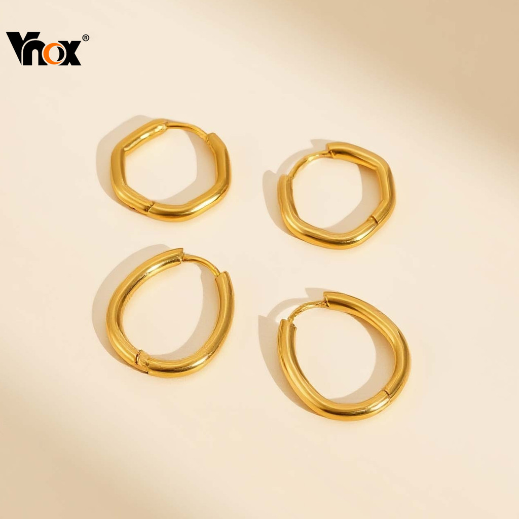 Brincos De Argola De Ouro Vnox Para Mulheres E Meninas , Joias Simples Hipoalergênicas De Círculo Liso De Aço Inoxidável