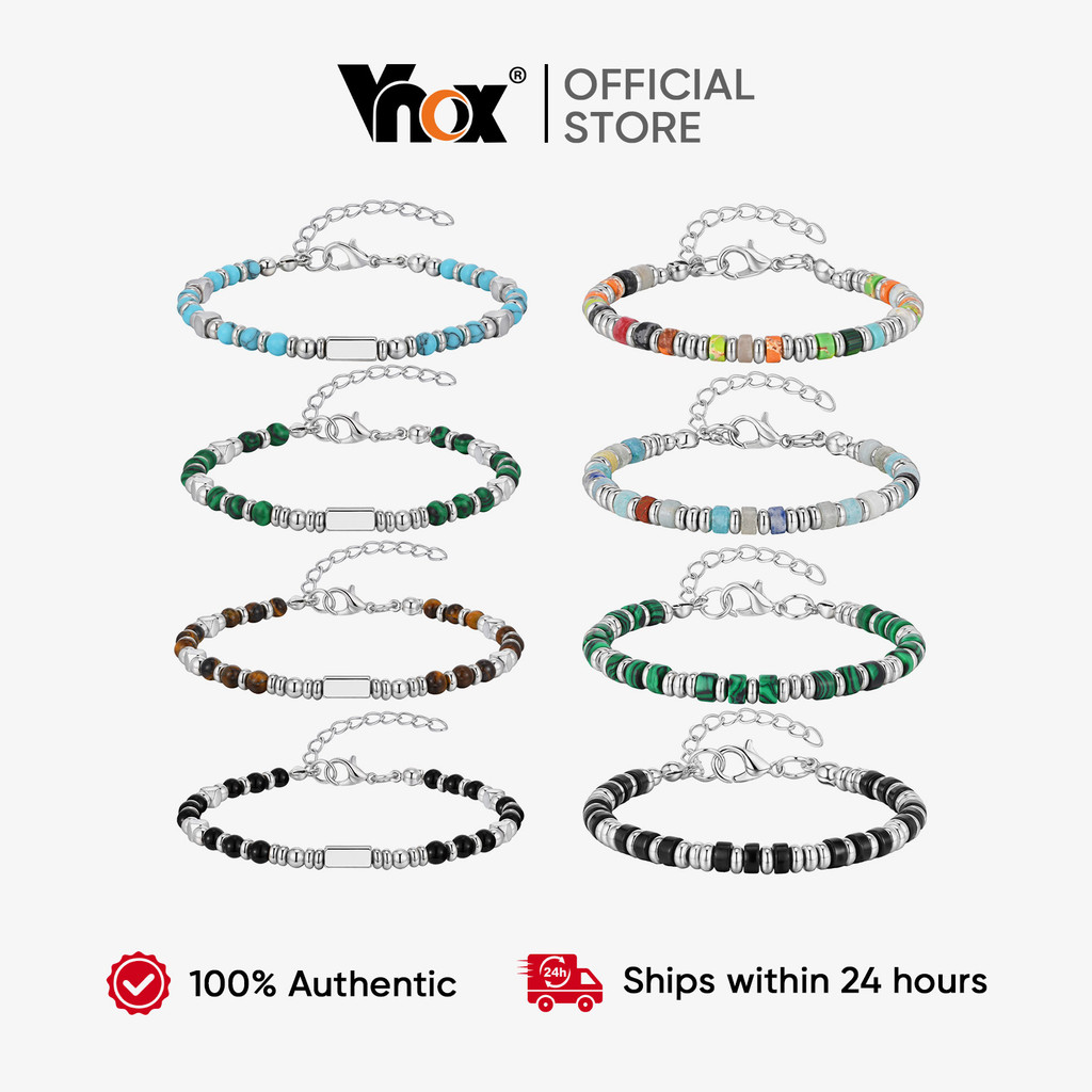 VNOX Pulseira De Pedra De Cristal Natural Masculina Vintage Estilo Étnico À Prova D'água Resistente Ferrugem Da Sorte em Oferta na Shopee