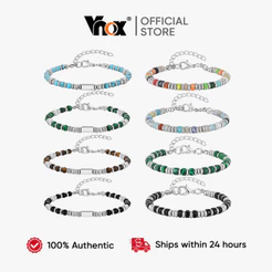 VNOX Pulseira De Pedra De Cristal Natural Masculina Vintage Estilo Étnico À Prova D'água Resistente Ferrugem Da Sorte