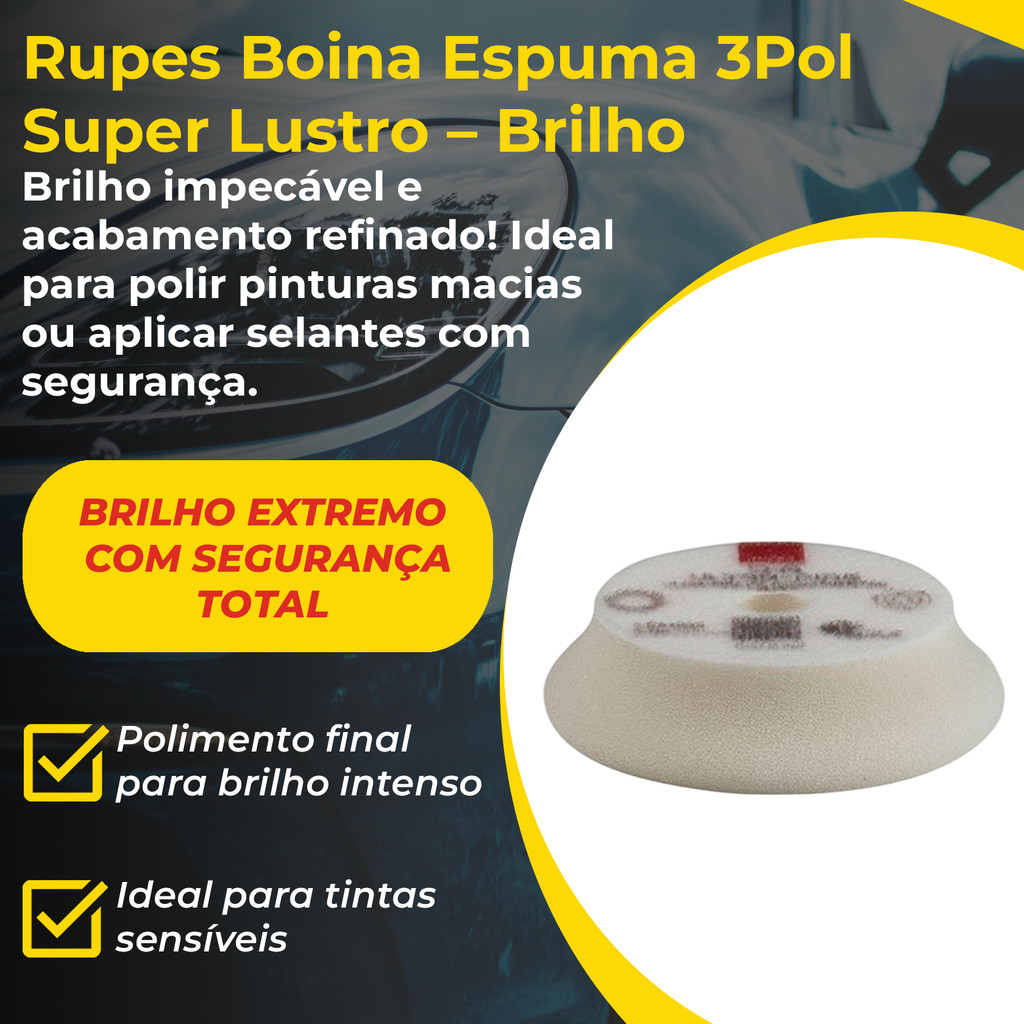 Rupes Boina Espuma 3” Branca Super Lustro Ultrafine Acabamento Final Brilho Extremo BigFoot