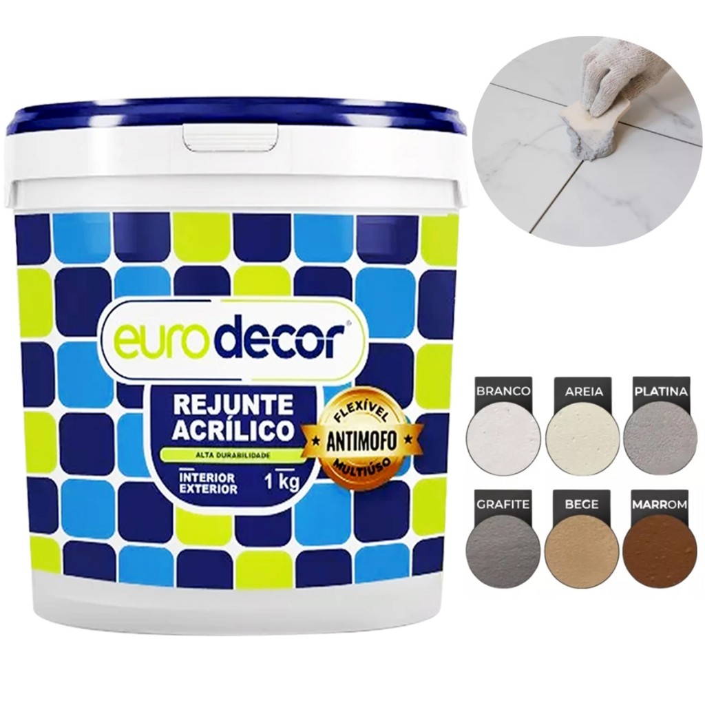 Rejunte Acrílico Colorido Porcelanato Piscinas Eurodecor 1kg Cores