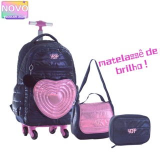 Kit Mochila Coração Glitter Rodinha 360° Feminina Escolar Candy Collor Com Chaveiro Lancheira Térmica e Estojo em Oferta na Shopee