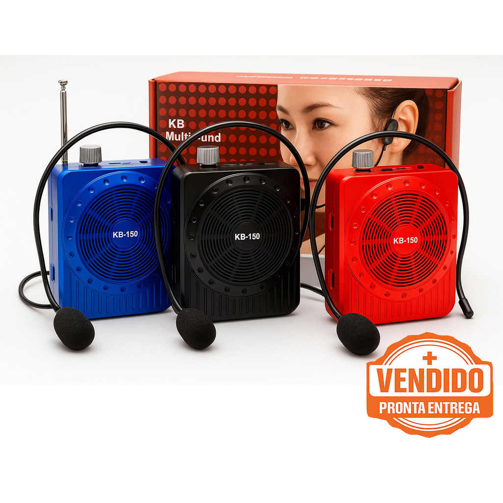 Megafone Amplificador De Voz Portátil Com Microfone De Cabeça Radio FM E Gravação