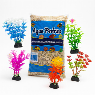 Decoração para aquário 1KG Cascalho de rio N2 + 5 Plantas Artificiais 10cm para enfeite ornamentação em Oferta na Shopee