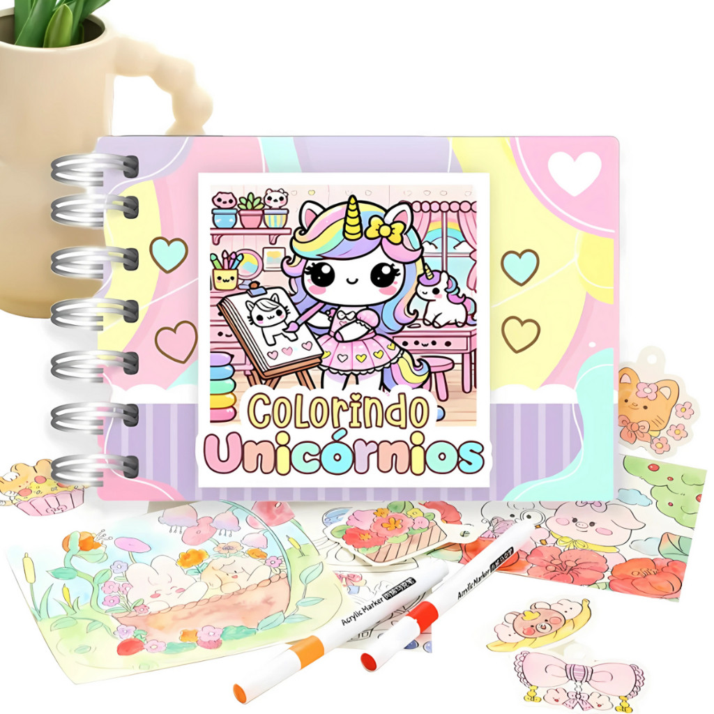 livro caner de colorir  unicórnio 48 imagens 120g em Oferta na Shopee