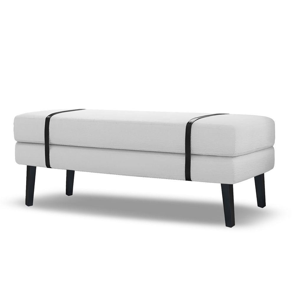 Banco Estofado Viena 1,40m Suede Branco - Inova Decorações