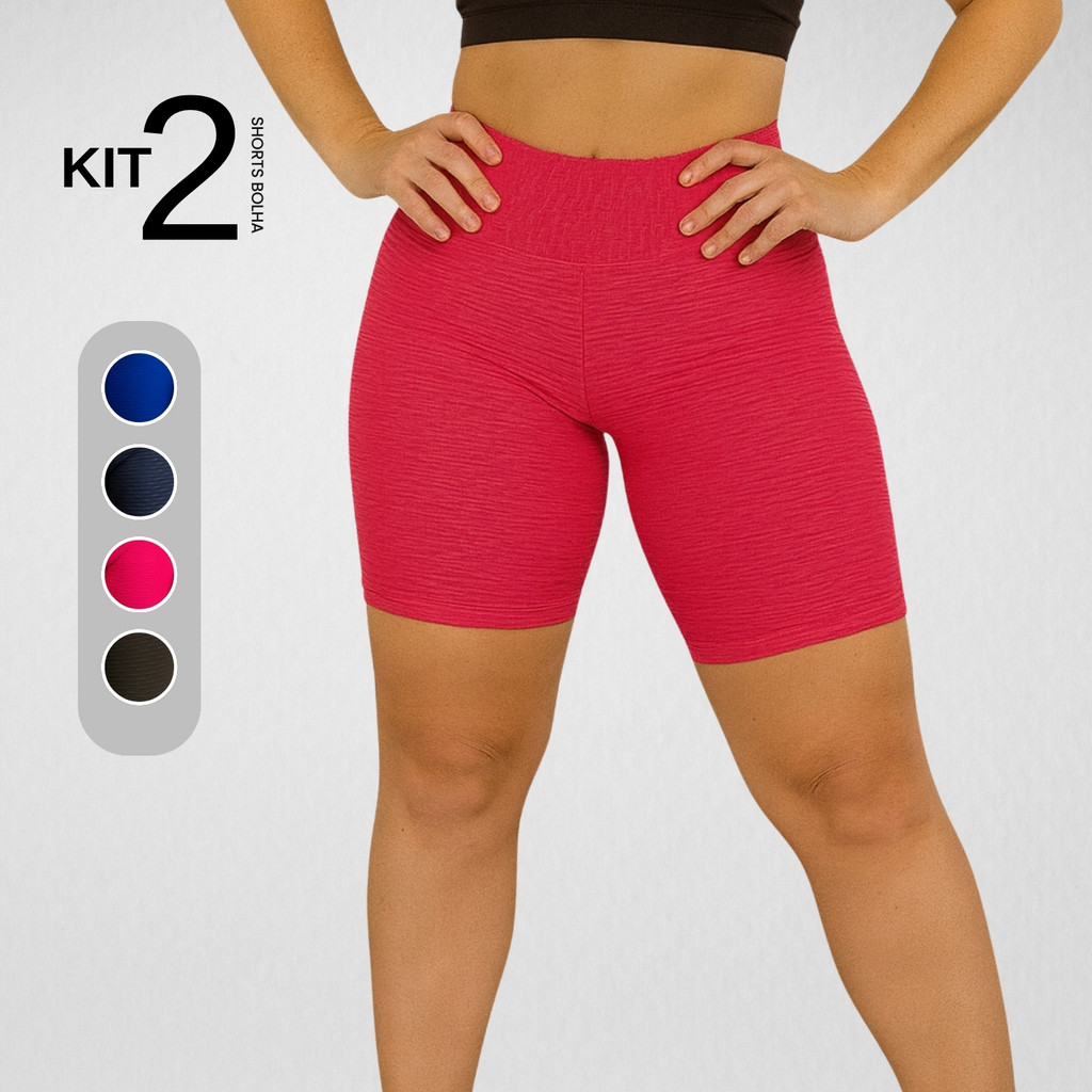 Kit 2 Shorts Bolha Texturizado Tamanho P Feminino Fitness Conforto Zero Transparência