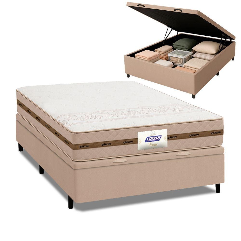 Cama Box Baú Casal Colchão Molas Flora Bege 138x188x61cm Marrom em Oferta na Shopee
