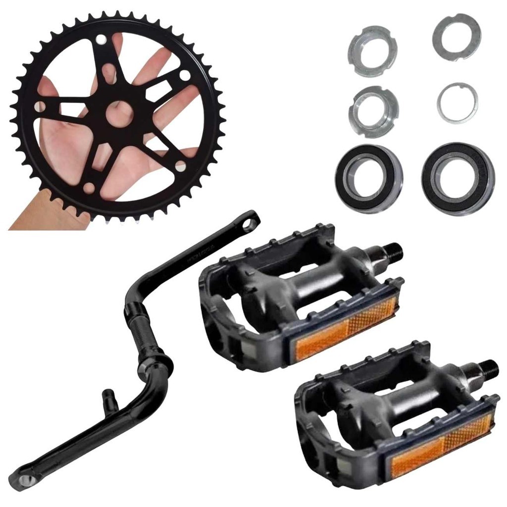 Pacote Transmissão Bike 26 Central 45mm Pedivela 165mm Catraca 46d e Pedal Nylon