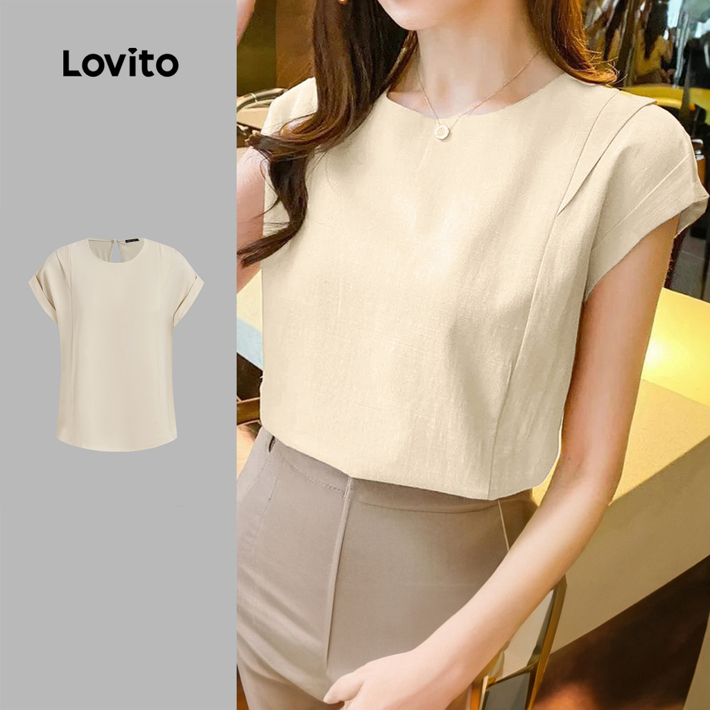 Lovito Blusa Casual Clássica E Versátil Modelagem Estruturada Dia a Dia Primavera/verão Na Cor Cáqui Mulheres L149ED206 em Oferta na Shopee