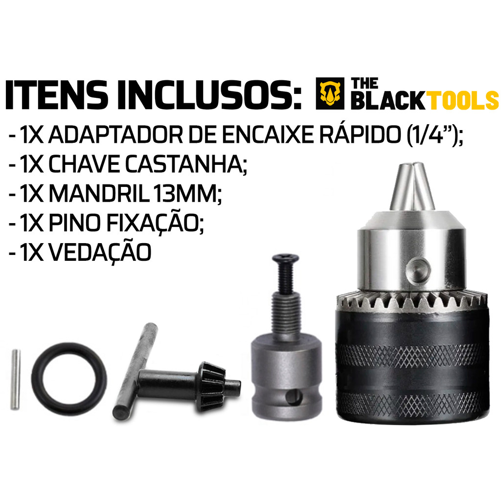 Detalhes do Kit Mandril 13mm Adaptador Chave De Impacto 1/2 Pol Tkm130 The Black Tools