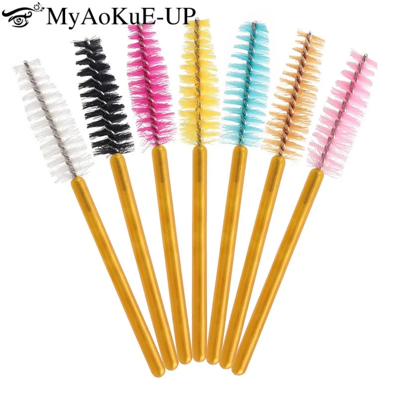 50 Pçs Descartável Cílios Maquiagem Escova Rímel Varinhas Ouro Mini Olho Lash Escovas Curto Sobrancelha Pente Ferramenta
