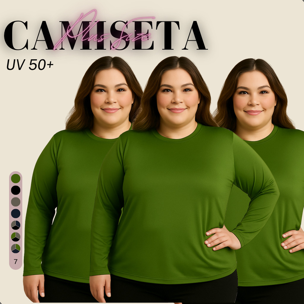 Kit 3  Blusas Térmica Plus Size Camiseta Moda Feminina Proteção UV Manga Longa Treino Academia em Oferta na Shopee