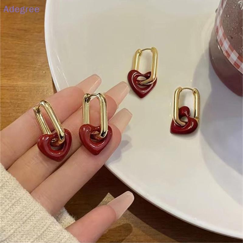 Adegree Bonito Coração Vermelho Brincos Para Mulheres Meninas Simples Suave Amor Hoop Moda Geométrica Festa Redonda Orel