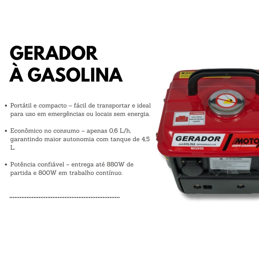 Gerador à Gasolina Hobby MG-950 220V – Motomil Profissional