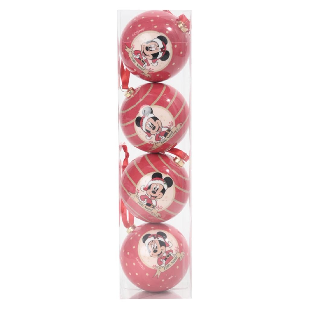 Kit Com 4 bolas de natal mickey e minnie listrado vermelha para arvore 8cm