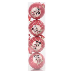 Kit Com 4 bolas de natal mickey e minnie listrado vermelha para arvore 8cm