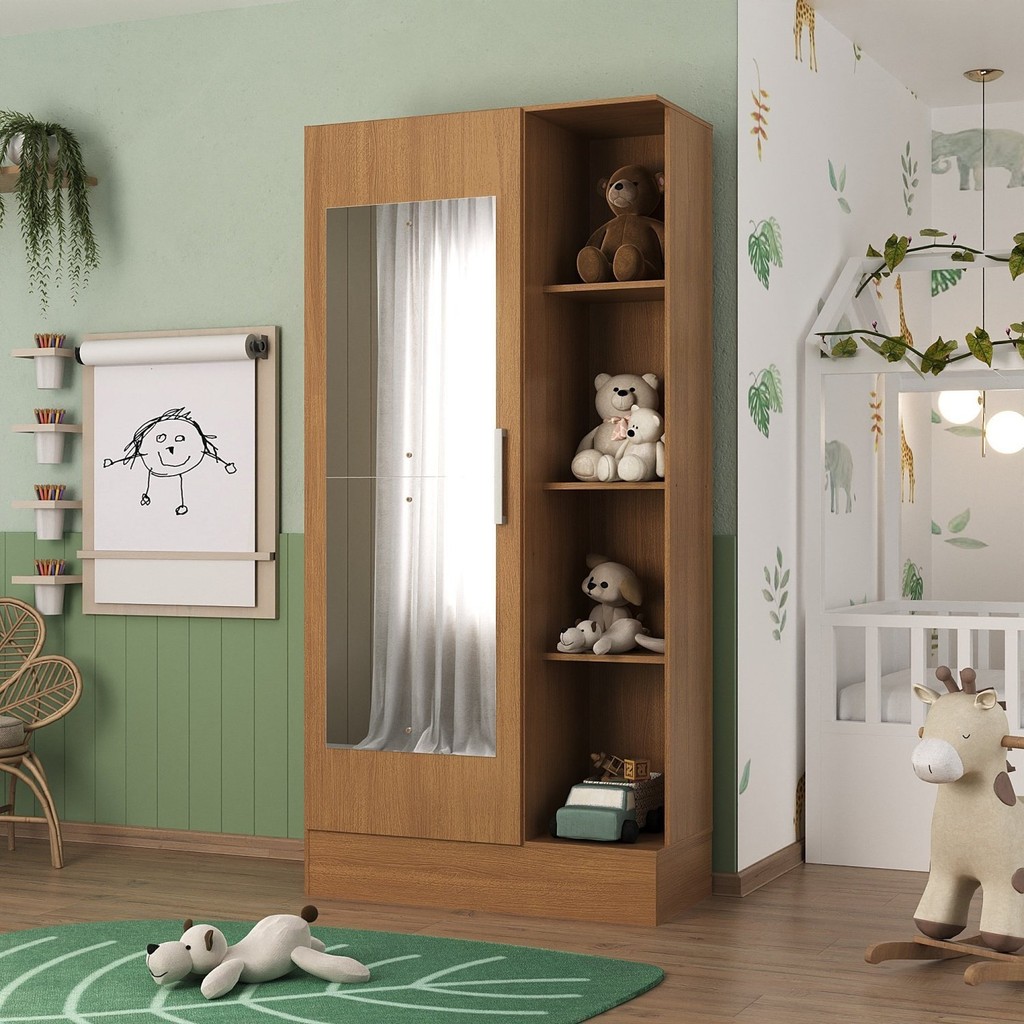 Guarda Roupa Infantil 1 Porta com Espelho Sara em Oferta na Shopee