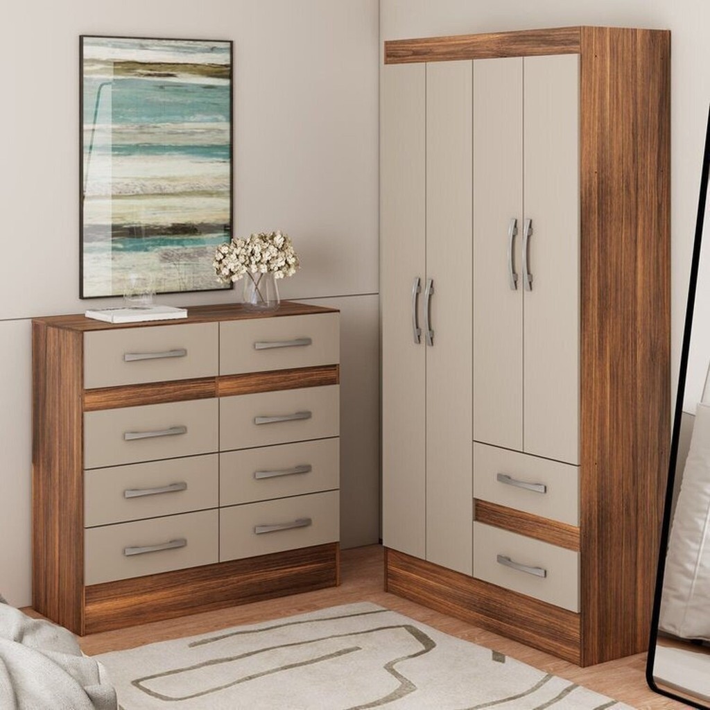Guarda-roupa 4 Portas e 2 Gavetas e Cômoda 8 Gavetas em Oferta na Shopee