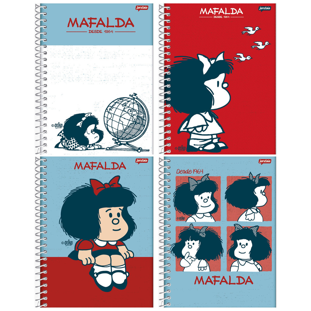 Caderno College 17x24cm 10 Matérias 160 Folhas Mafalda 25 - 5 Unidades Capas Sortidas
