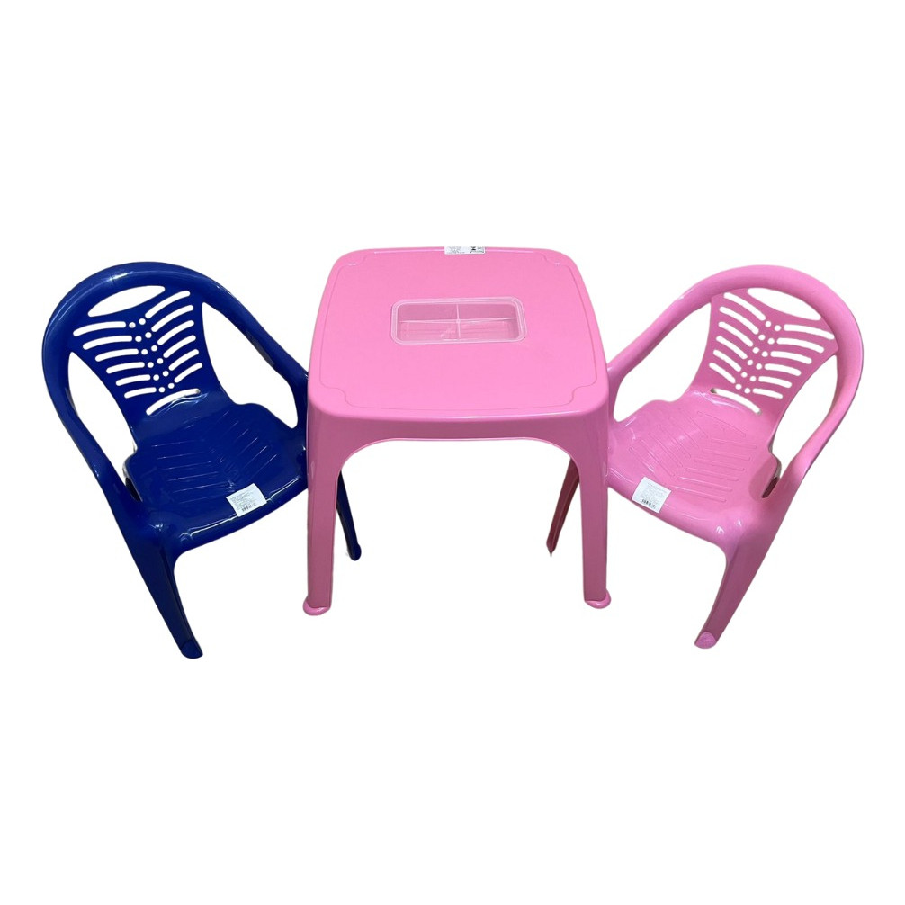 Mesa Infantil Rosa + 02 Cadeira Infantil Az/ro Plasnorthon