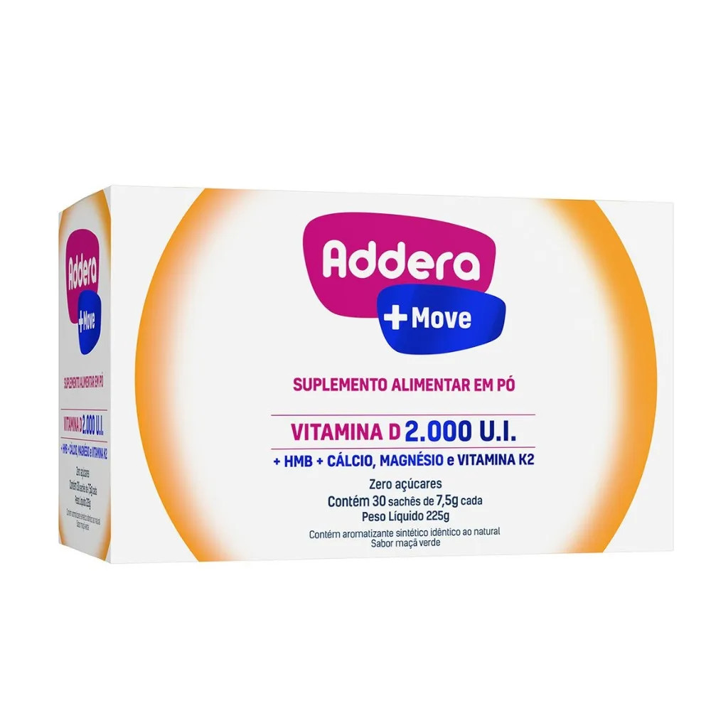 Addera Move Vitamina D 2000UI + Cálcio Magnésio K2 HMB 30 Sachês – Saúde Óssea e Muscular