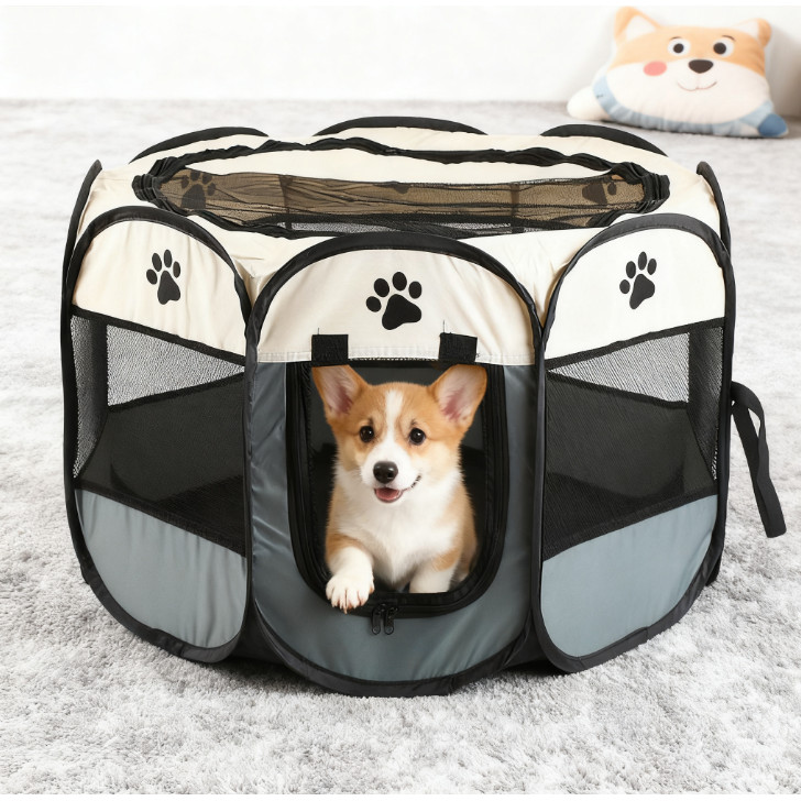 Tenda dobrável para animais de estimação de oito painéis, Material resistente ao desgaste e mosquitos, projetado para vi
