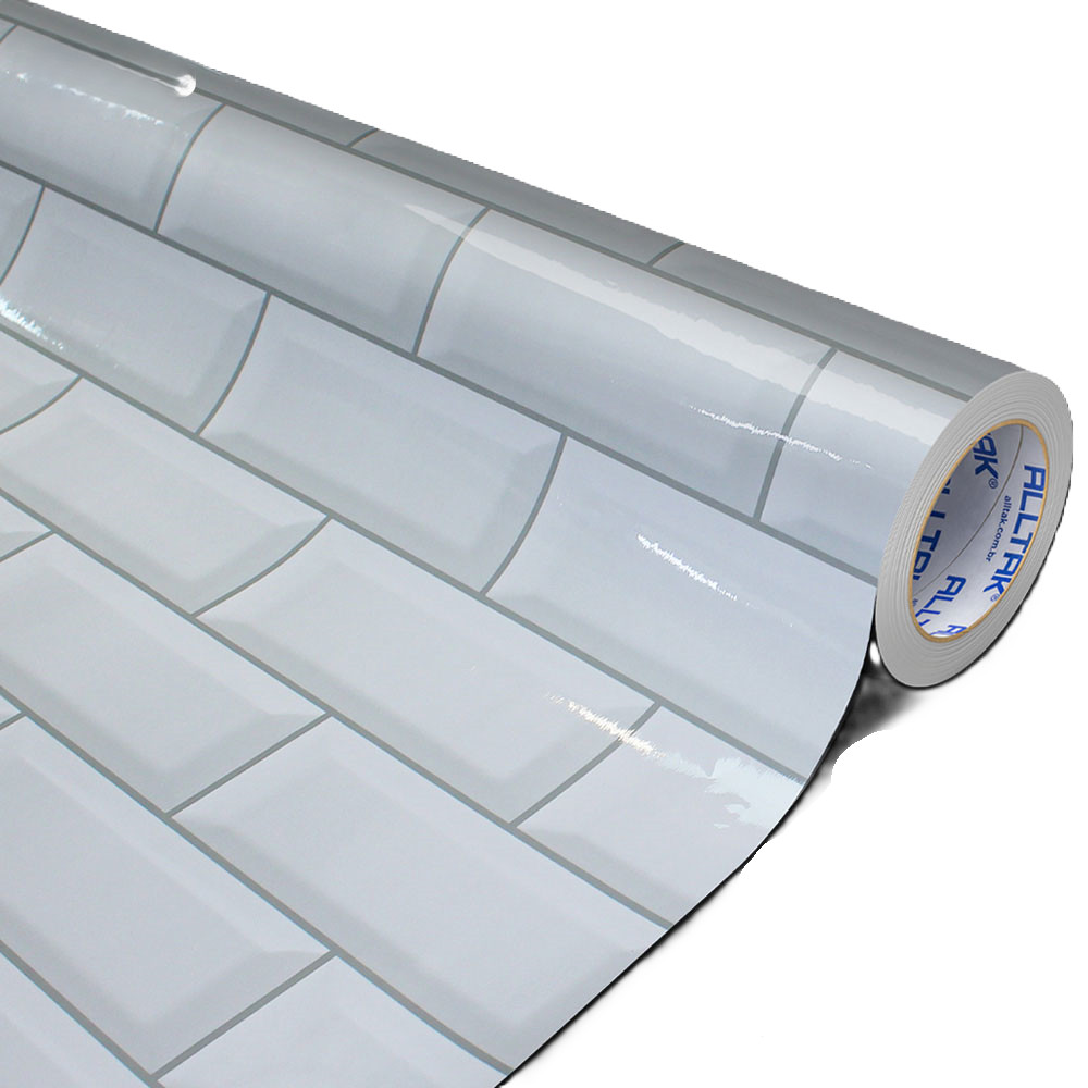 Adesivo Vinil Alltak Ladrilho Branco Brilho Lavável 122cm