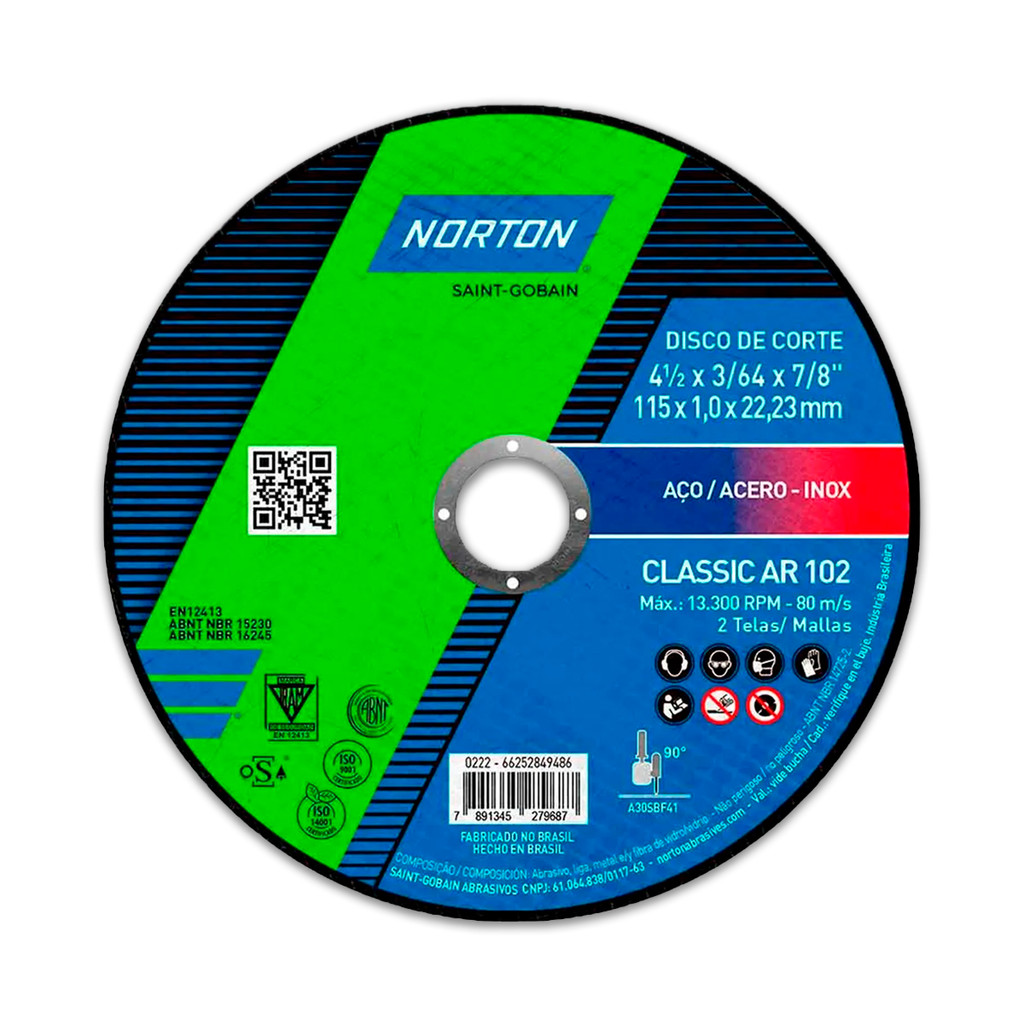 Disco de Corte Fino 4.1/2 X 1,0 X 7/8" Norton Classic AR 102