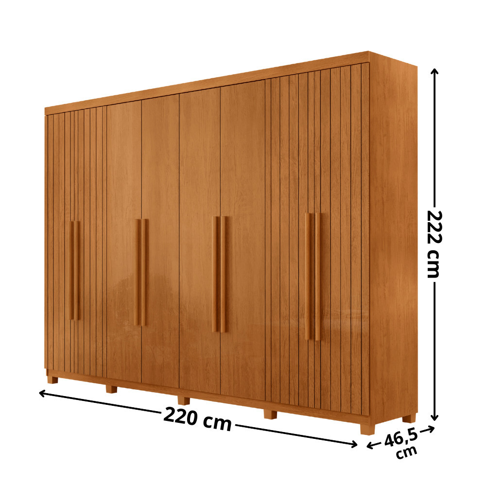 Detalhes do Guarda Roupa Casal Toronto 100 MDF 8 Portas e 4 Gavetas com Pés Moderna Mobília