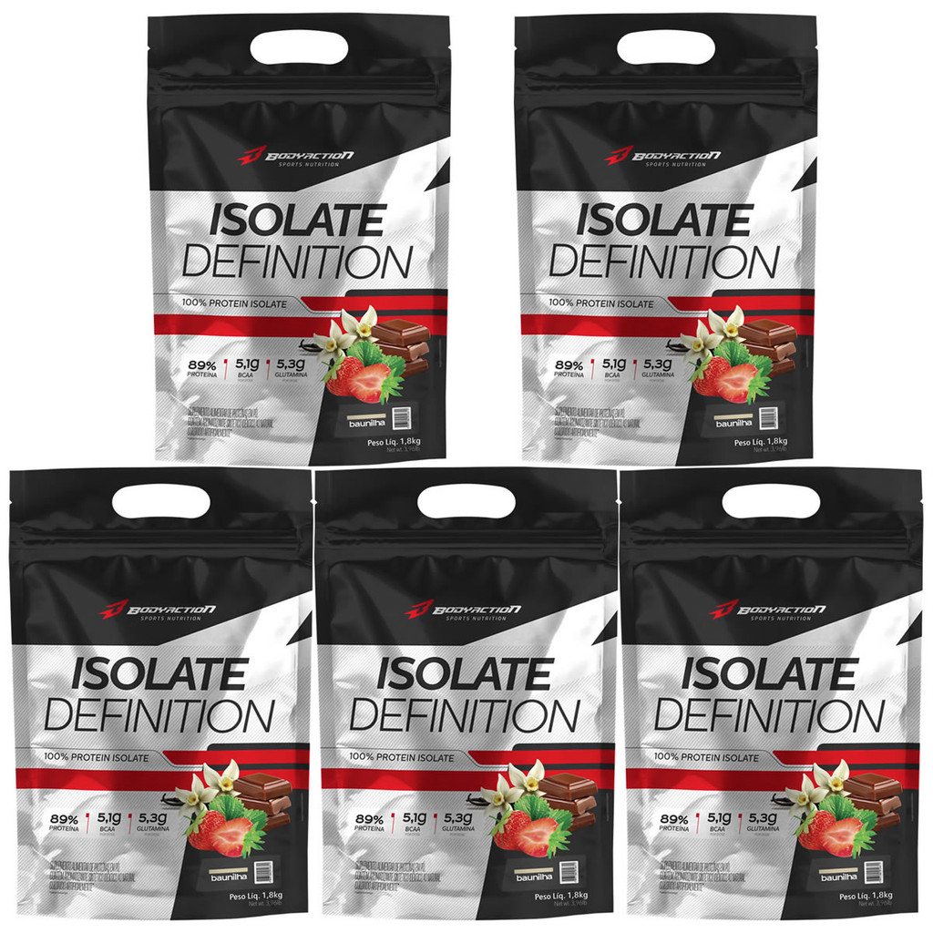 Kit 5X Whey Isolate Definition - 1800g Refil Baunilha - BodyAction