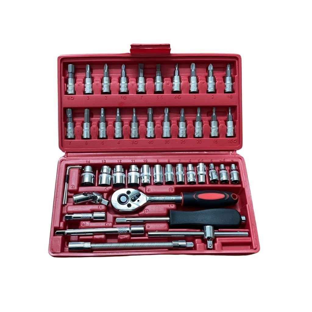Kit De Ferramentas 46 Peças Jogo De Soquetes Chave Catraca Reversível  Com Maleta Jogo De Ferramentas Completo