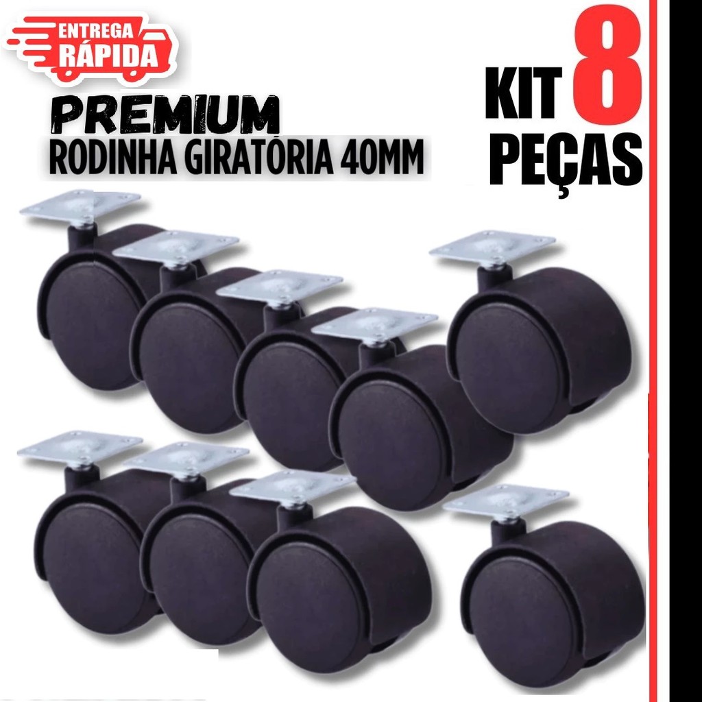 Kit 8/4/2/1 Rodinhas Giratórias 40mm 1,5” Cadeiras, Móveis Estantes Bancadas Carrinhos Rodízio Roda