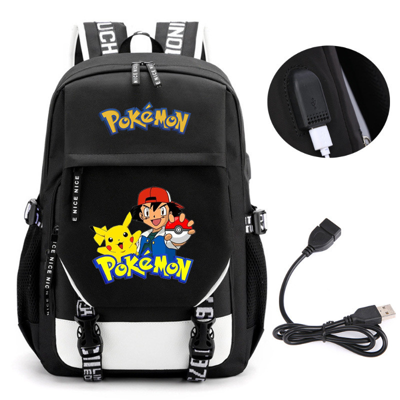 Pokémon mochila escolar infantil 43cm USB resistente Meninos meninas estudante adolescente Mochila para notebook