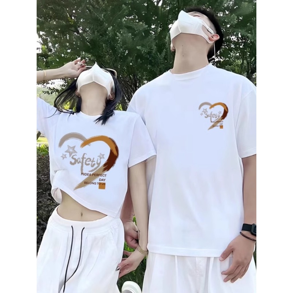 Plus Size 1-150kg puro algodão manga curta camiseta masculino feminino amor casal usar verão All-Match Casual meia manga