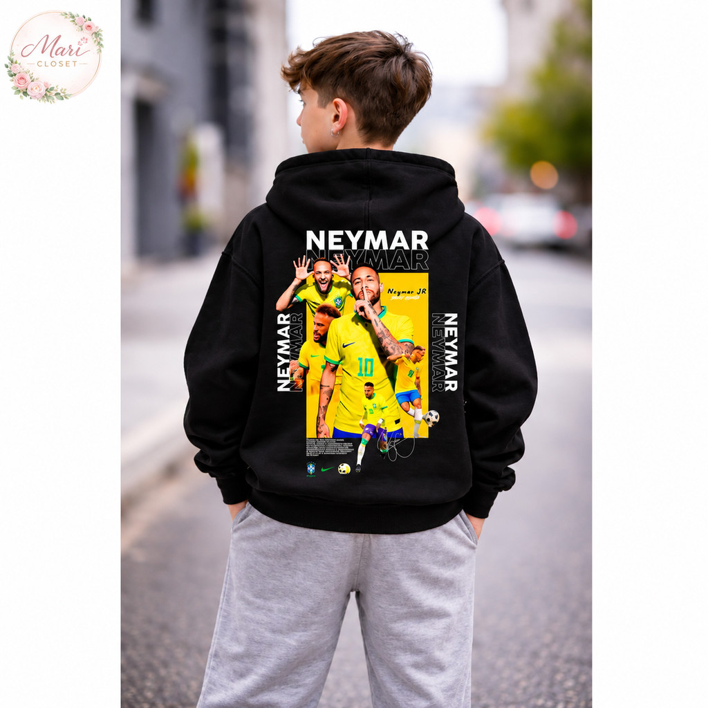 Moletom Infantil Neymar Jr Canguru Com Capuz Blusa de Frio Menino Estampado Ney Inverno Confortável Copa Brasil Molekada