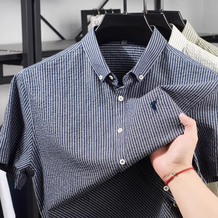 Street Wear camisa polo bordada masculina verão novo estilo listrado camisa de manga curta moda All-Match puro algodão J