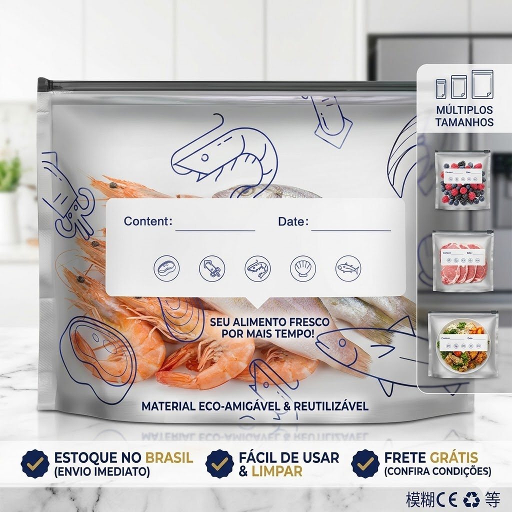 Kit 30 Sacos Herméticos Alumínio Zip Lock Profissional Conservação Freezer Alimentos Anti-Odor Reutilizável