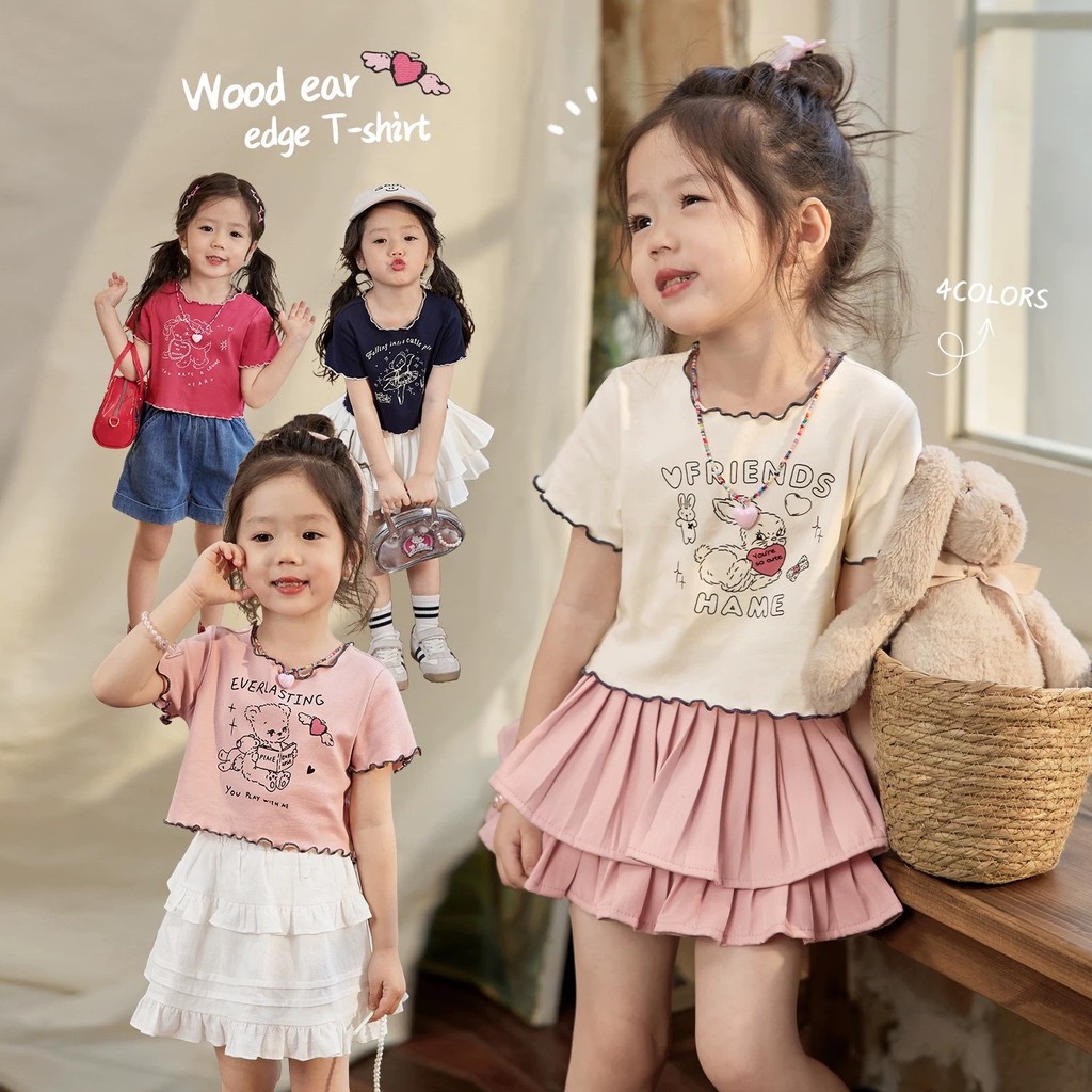 Meninas estilo coreano High-End topo estilo curto 2026 novo estilo verão bebê menina moda crianças bonito camiseta de ma