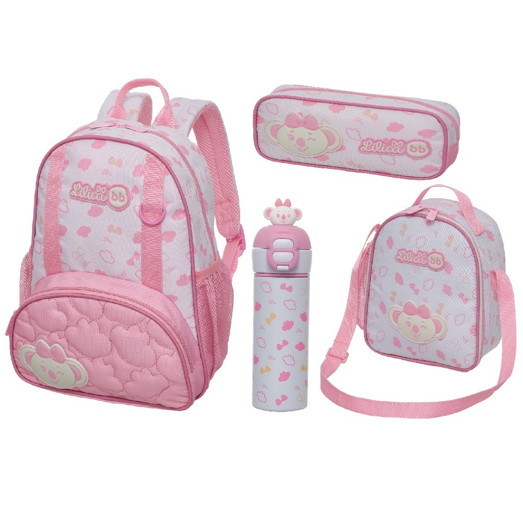 Kit Mochila Costa Lancheira GarrafaTérmica Estojo Lilica Ripilica Glow Pacific