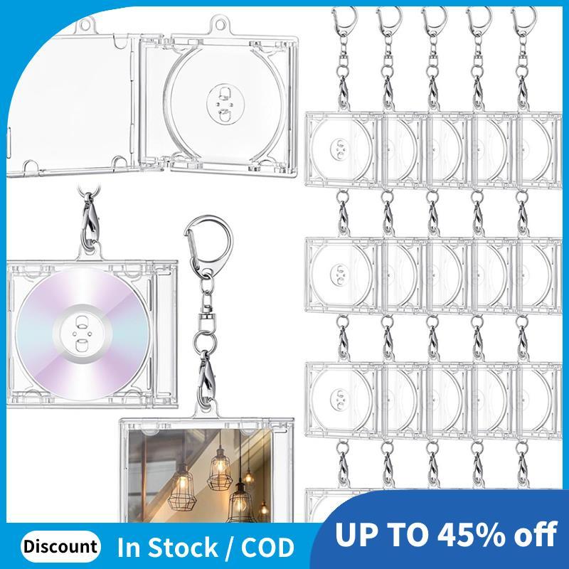 20 Pçs Mini CD Titular Chaveiro Álbum Caso Plástico Player Em Forma De Chave Pingente Branco DVD Claro Jóia Para DIY