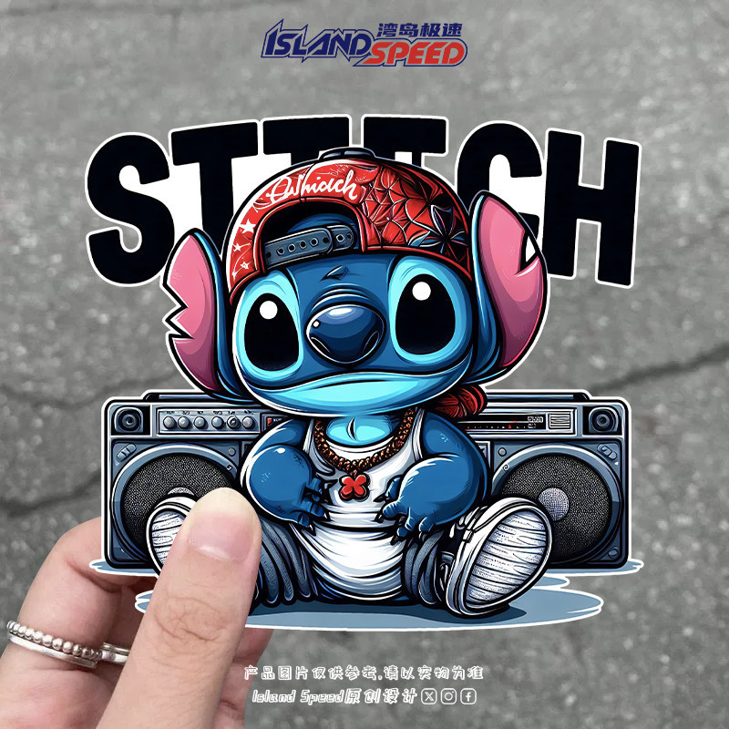 [Estoque pronto] Trendy Hip-Hop Stitch Anime Interestelar Baby Car Sticker Único Criativo Corpo Bloqueio de Riscos Adesi