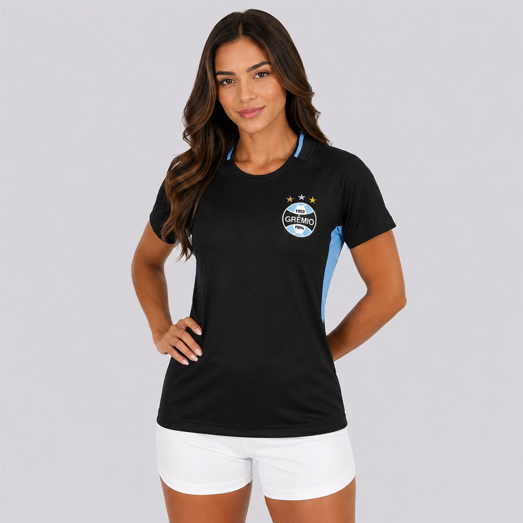 Camisa Grêmio Baby Look Dry Esportiva Feminina Preta
