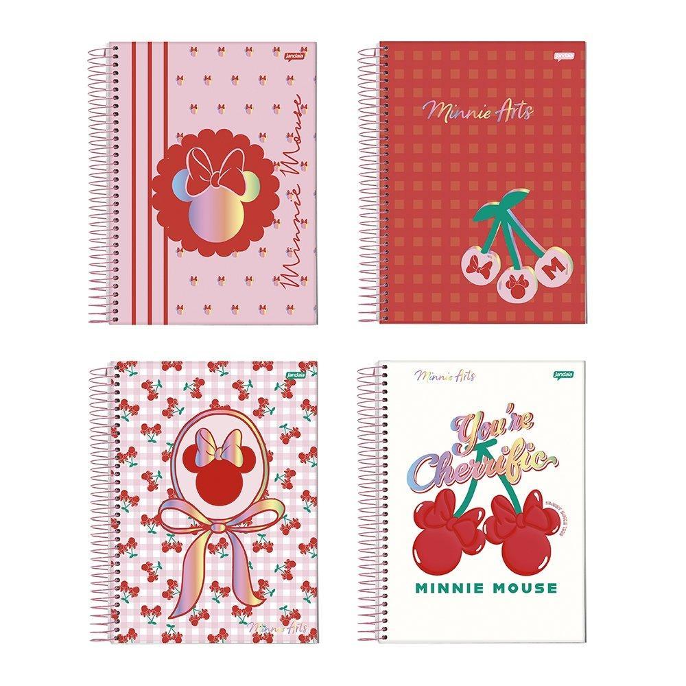 Caderno Espiral Universitário Jandaia - Capa Dura Minnie Arts 1 Matéria 80 Folhas - Embalagem com 4 Unidades (SORTIDO)