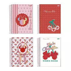 Caderno Espiral Universitário Jandaia - Capa Dura Minnie Arts 1 Matéria 80 Folhas - Embalagem com 4 Unidades (SORTIDO)