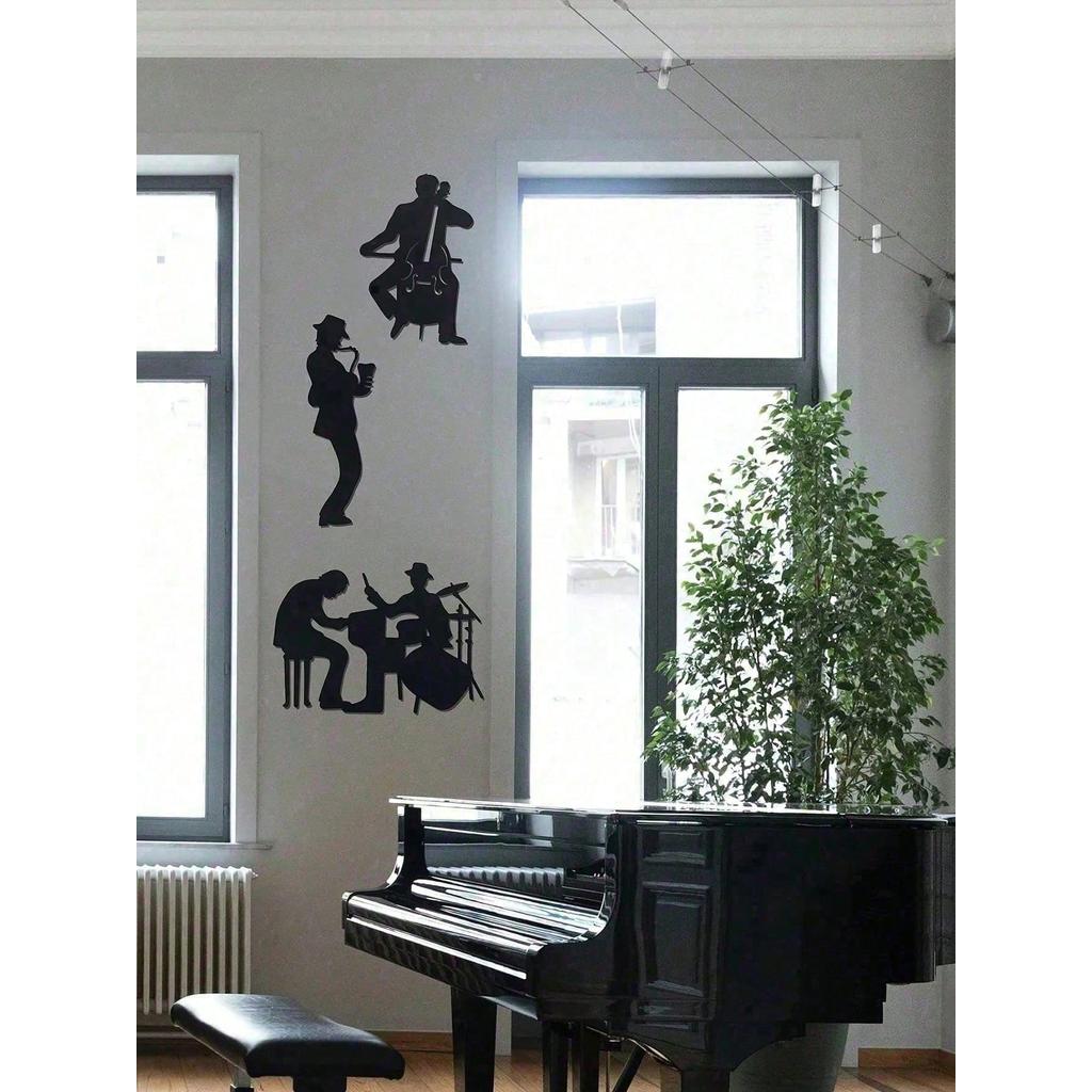 CIFbuy Vintage Jazz Trio Metal Arte Da Parede Estúdio De Música Decoração Saxofone Violoncelo Tambor Silhueta Presente P