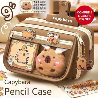 Estojo Transparente Capybara Kuromi de Grande Capacidade, Impermeável, com Zíper, Caixa de Armazenamento de Material AYT