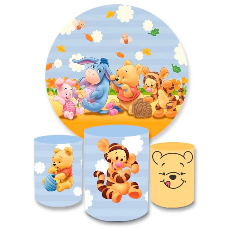 Kit Festa Painel + Capa Cilindros Tema Ursinho Pooh Sublimação | Entrega turbo